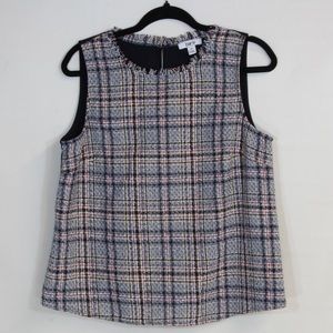 Bar III Sleeveless Black White Red Checkered Plaid Sleeveless Pullover Top NWOT